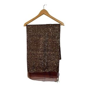 $500 NEW SHAWLSMITH London Hollywood Sequin Silk Wool Blend Brown Gold